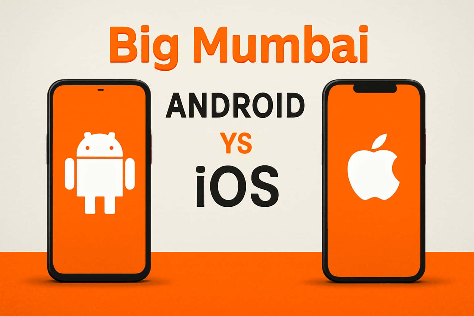 An informational scene showcasing the Big Mumbai app on Android and iOS devices.