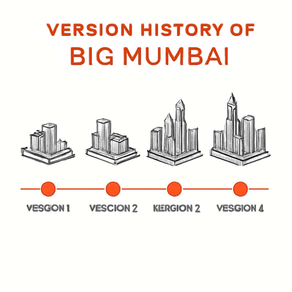 An educational diagram detailing the version history process for Big Mumbai.